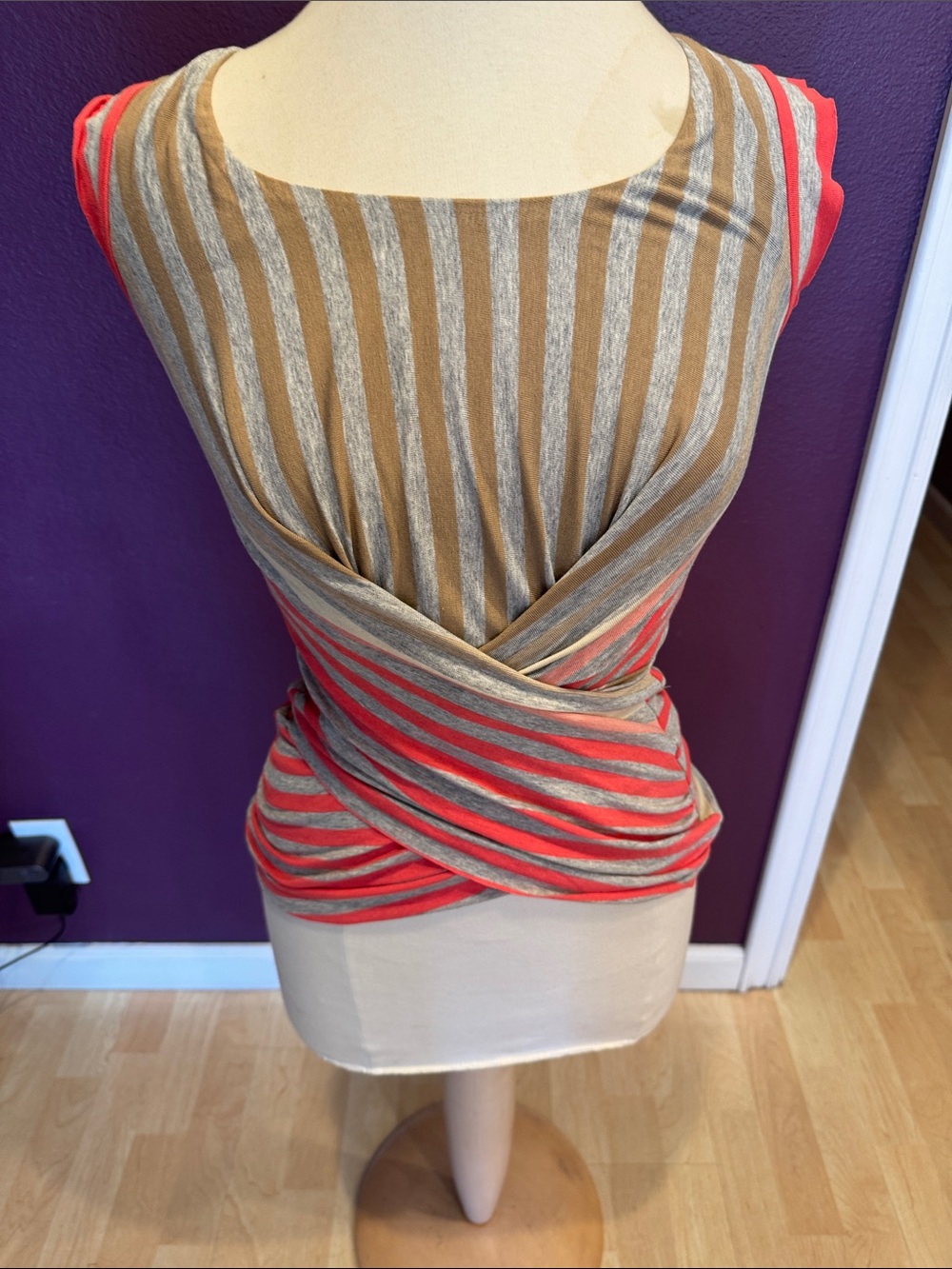 Bailey 44 Coral and Tan Striped Twist-Front Tank